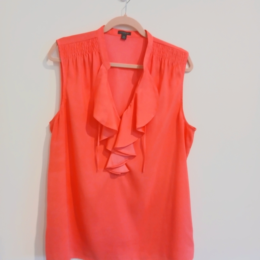 Ann Taylor Vibrant Coral Ruffle Blouse